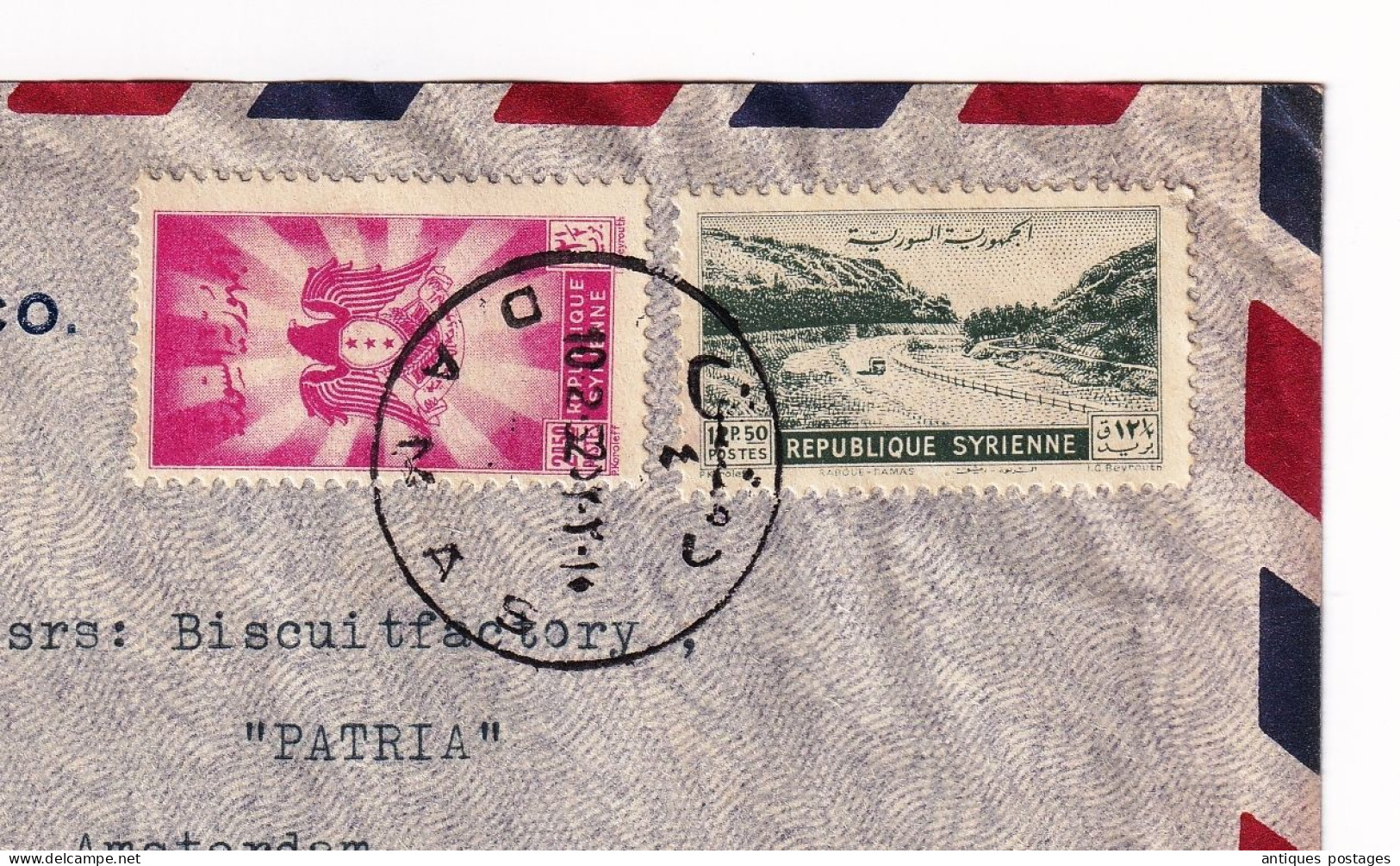 Lettre Damas Damascus Syrie Syria Amsterdam Holland M.S. RAWAS & CO Biscuitfactory Patria 1952 - Syrië