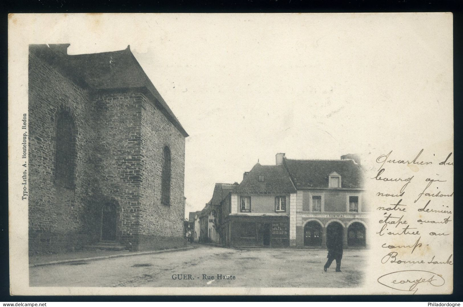 CPA - (56) Guer - Rue Haute (Oblitération à étudier) - Guer Coetquidan