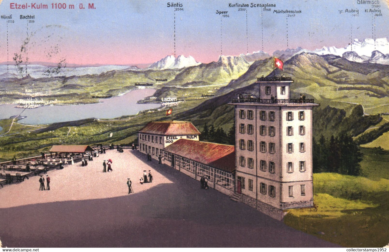 FEUSISBERG, SCHWYZ, ETZEL KULM RESTAURANT, ARCHITECTURE, TERRACE, MOUNTAIN, SWITZERLAND, POSTCARD - Feusisberg