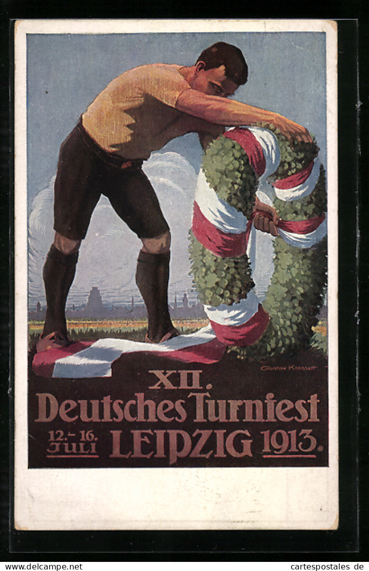 AK Deutsches Turnfest Leipzig 1913, Sportler Mit Einem Siegerkranz  - Other & Unclassified