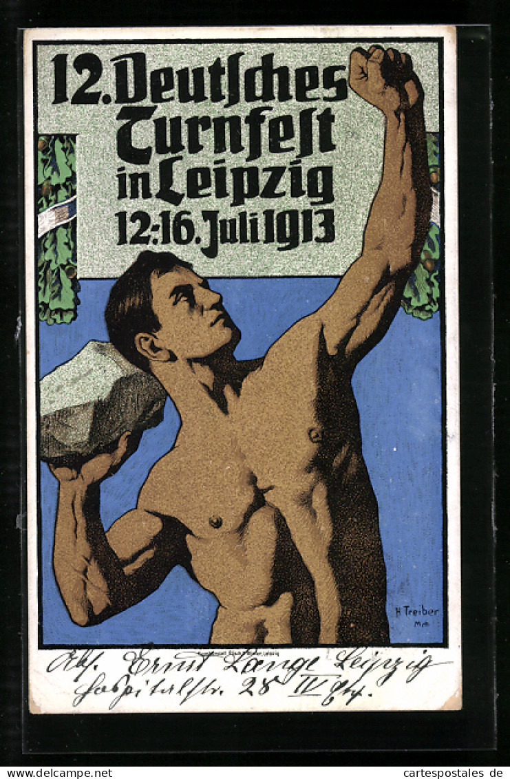 AK Leipzig, 12. Deutsches Turnfest, Juli 1913, Karte Nr. 4, Der Steinstösser  - Andere & Zonder Classificatie