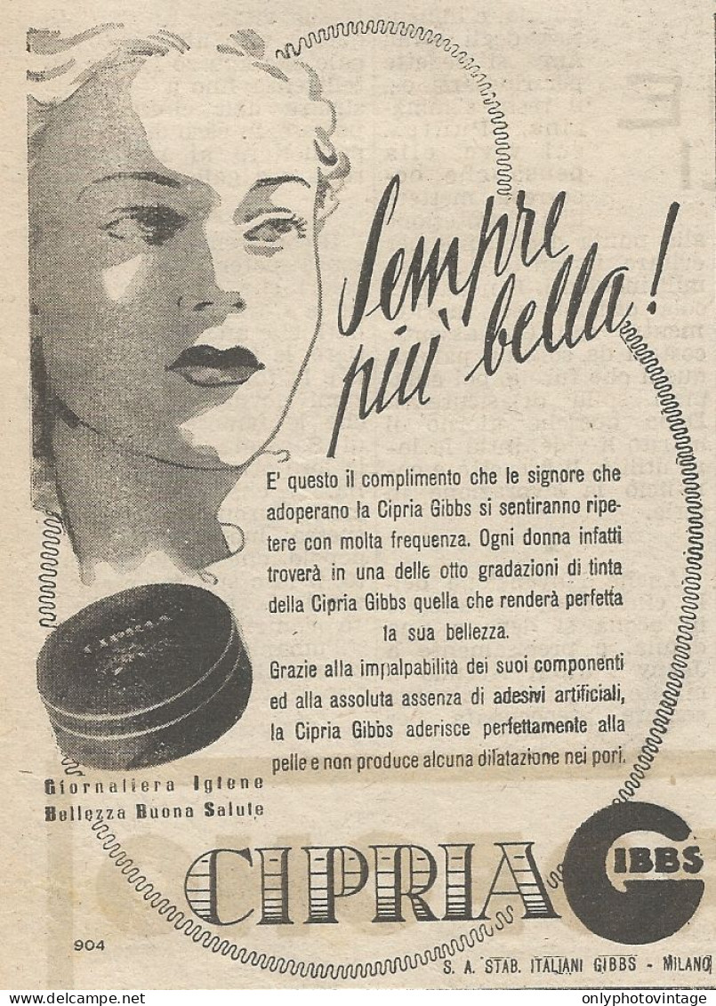 W1198 Cipria GIBBS - Sempre Più Bella - Pubblicità 1926 - Vintage Advert - Werbung