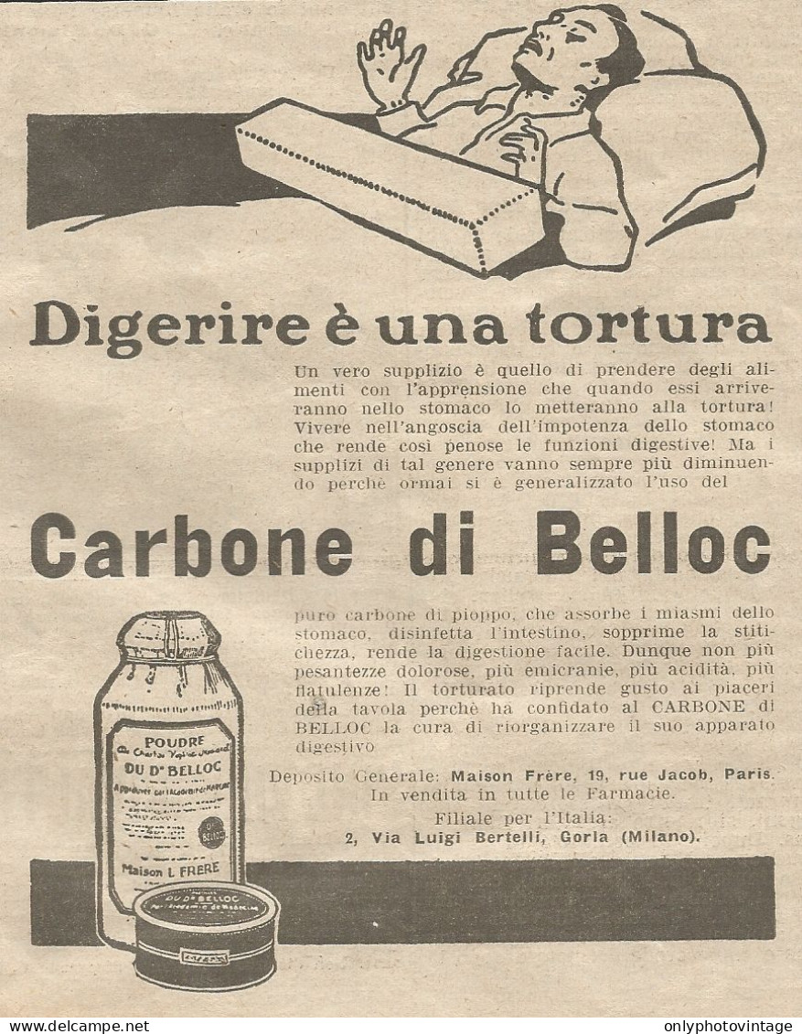 W1142 Carbone Di BELLOC - Pubblicità 1926 - Vintage Advert - Reclame
