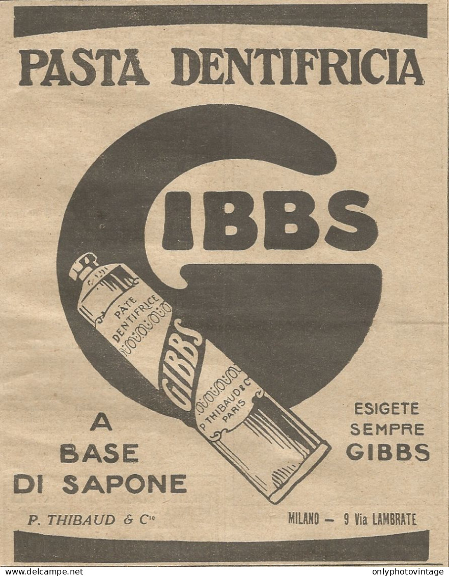 W1125 Pasta Dentifricia GIBBS - Pubblicità 1926 - Vintage Advert - Werbung