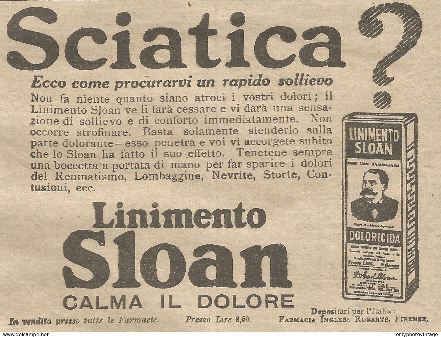 W1102 Linimento Sloan Contro La Sciatica - Pubblicità 1926 - Vintage Advert - Publicidad