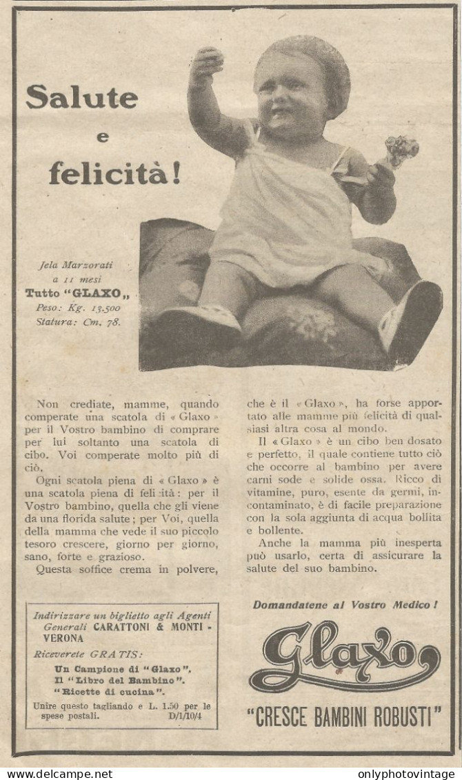 W1090 Alimento Per Bambini GLAXO - Pubblicità 1926 - Advertising - Advertising