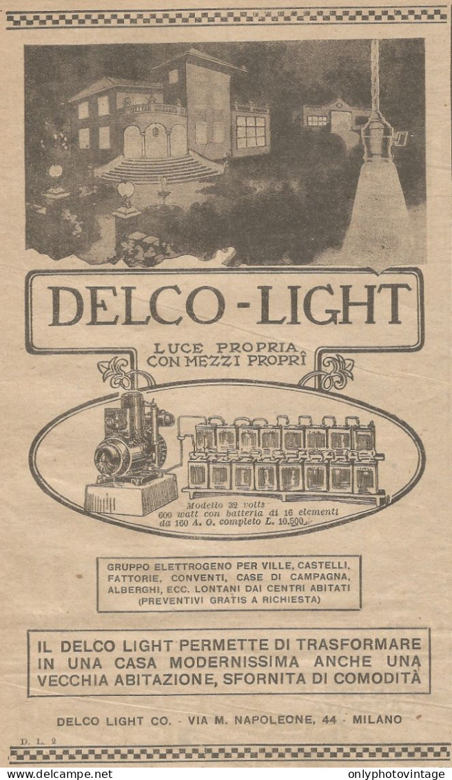 W1084 Delco-Light Luce Propria Con Mezzi Propri - Pubblicità 1926 - Advertising - Advertising