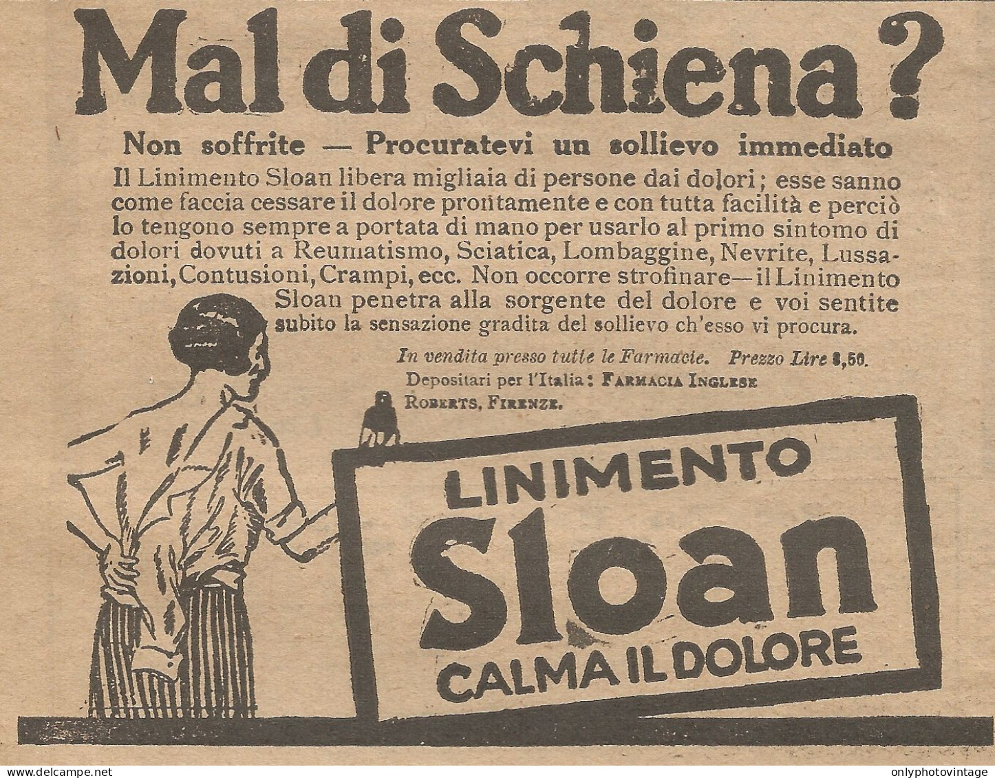 W1103 Linimento Sloan Calma Il Dolore - Pubblicità 1926 - Vintage Advert - Advertising