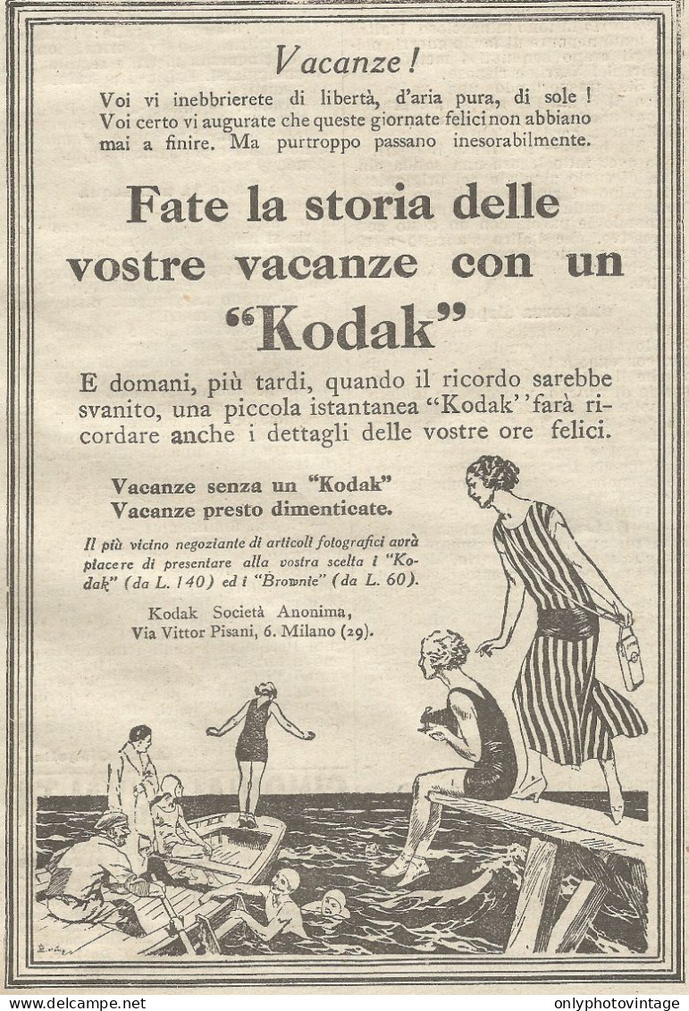 W1078 KODAK Fate La Storia Delle Vostre Vacanze - Pubblicità 1926 - Advertising - Advertising