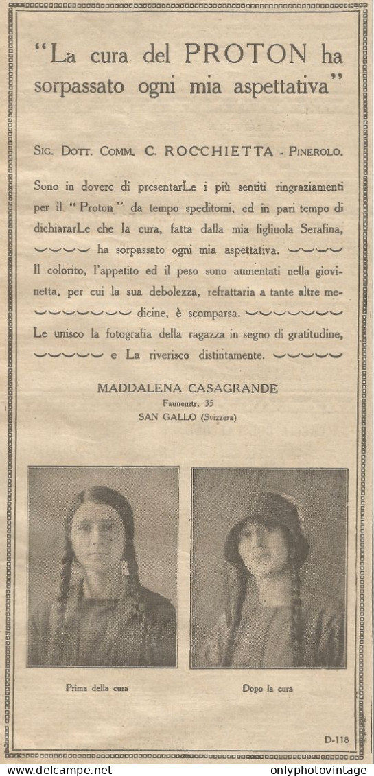 W1051 PROTON - Maddalena Casagrande - San Gallo - Pubblicità 1926 - Advertising - Advertising
