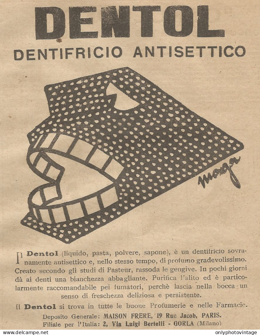 W1065 Dentifricio Antisettico DENTOL - Pubblicità 1926 - Advertising - Advertising