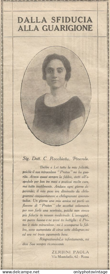 W1048 PROTON - Zerbini Paola - Roma - Pubblicità 1926 - Advertising - Advertising
