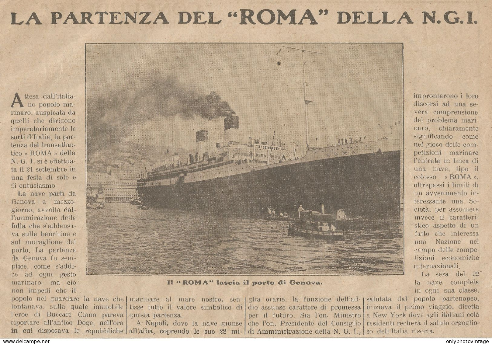 W1083 N.G.I. - Il ROMA Lascia Il Porto Di Genova - Pubblicità 1926 - Advertising - Advertising