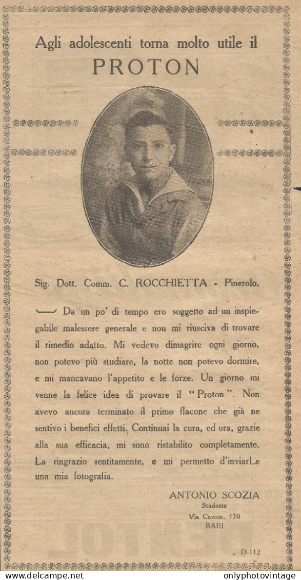 W1041 PROTON - Antonio Scozia - Bari - Pubblicità 1926 - Advertising - Advertising
