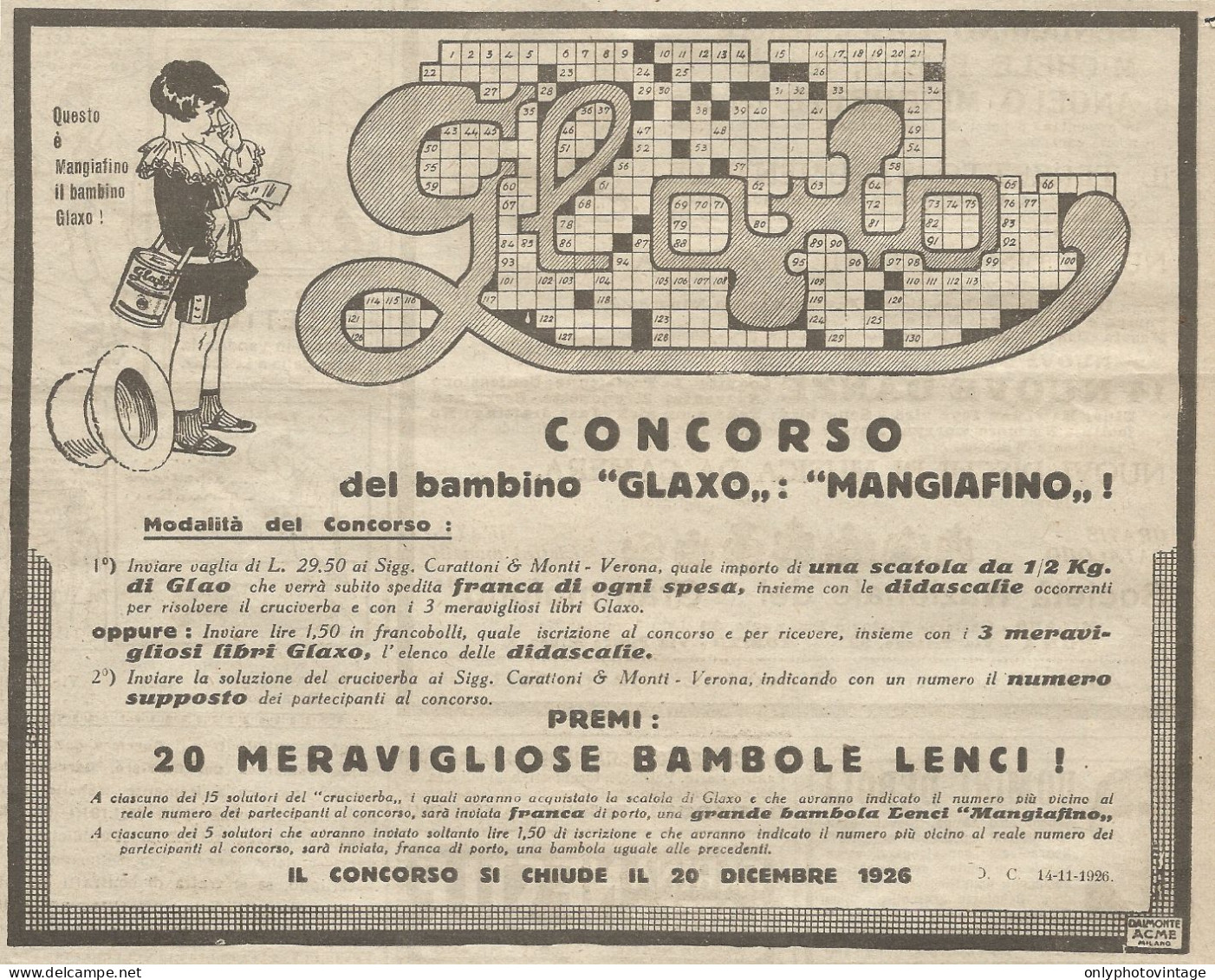 W1054 Glaxo - Pubblicità 1926 - Advertising - Advertising