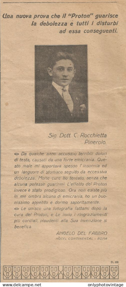 W1019 PROTON - Angelo Del - Roma - Pubblicità 1926 - Advertising - Advertising