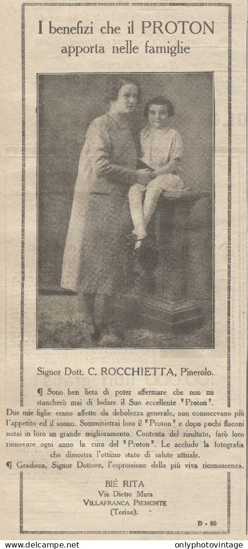 W1017 PROTON - Biè Rita - Villafranca Piemonte - Pubblicità 1926 - Advertising - Advertising