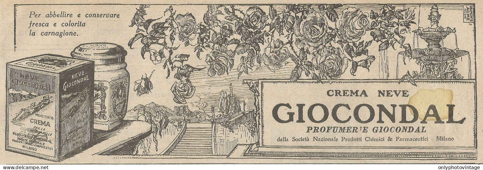W1010 Crema Da Neve Giocondal - Pubblicità 1926 - Advertising - Advertising