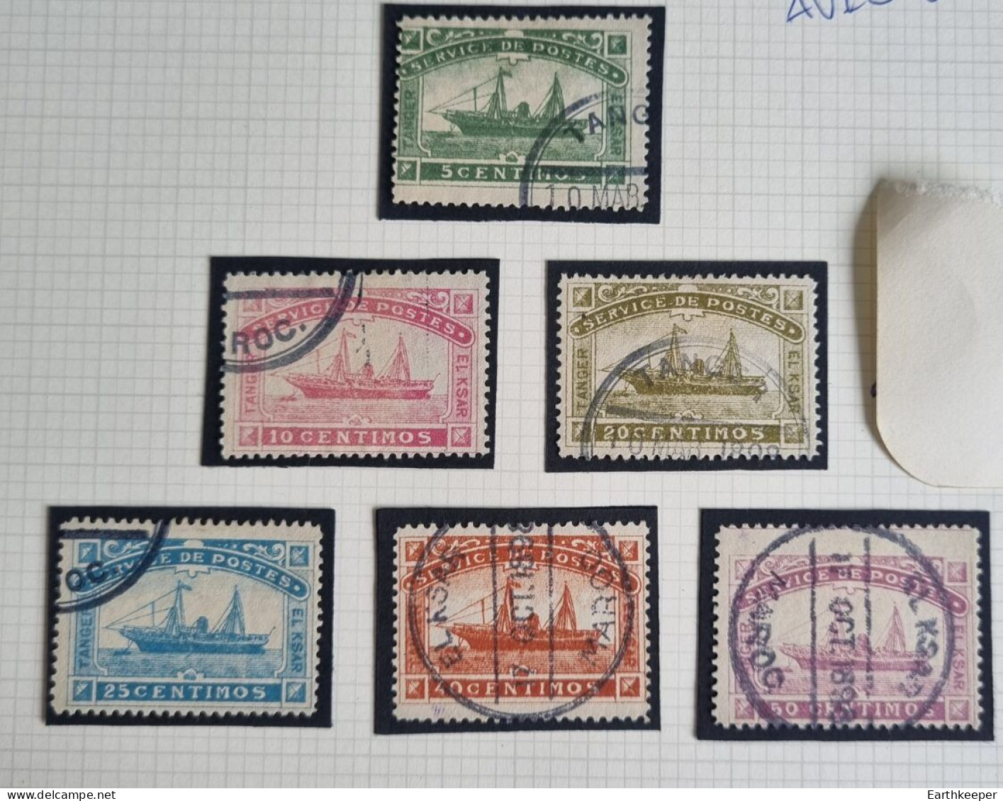 TIMBRE MAROC POSTE LOCALE 1898 TANGER A EL-KSAR DENTELE 11 ½ N°113 A 118 AVEC CACHET COURRIER ESPAGNOL - Lokalausgaben