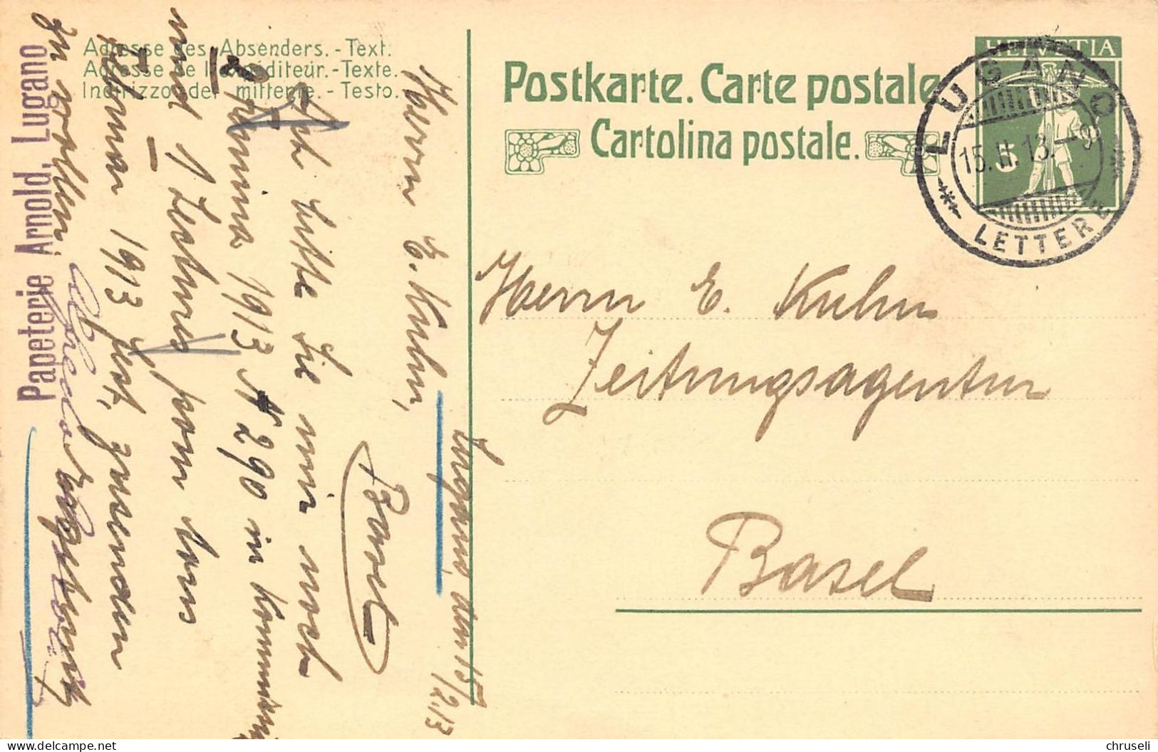 Lugano Papeterie Arnold  Firmen Gewerbestempel Besonderheiten - Stamped Stationery