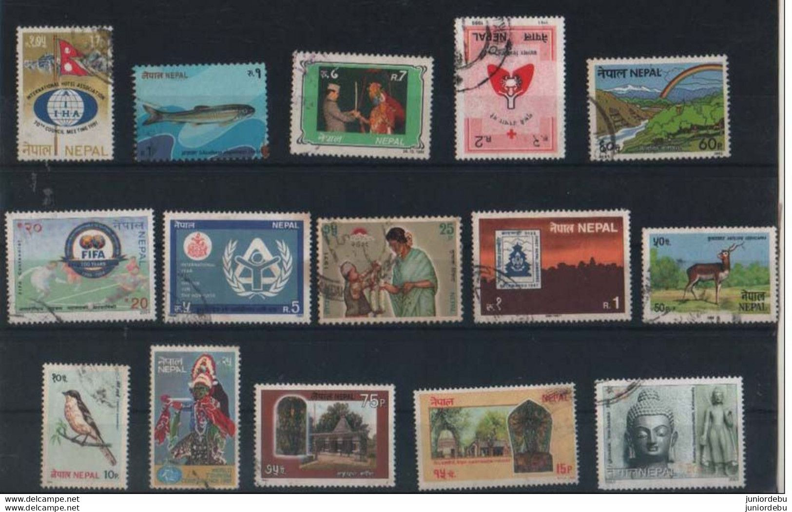 Nepal - 15 Different Stamps -  Used - ( Condition As Per Scan ) ( Soccer, Bird, Fish, Buddha ) ( OL 09/08/2021 ) - Népal