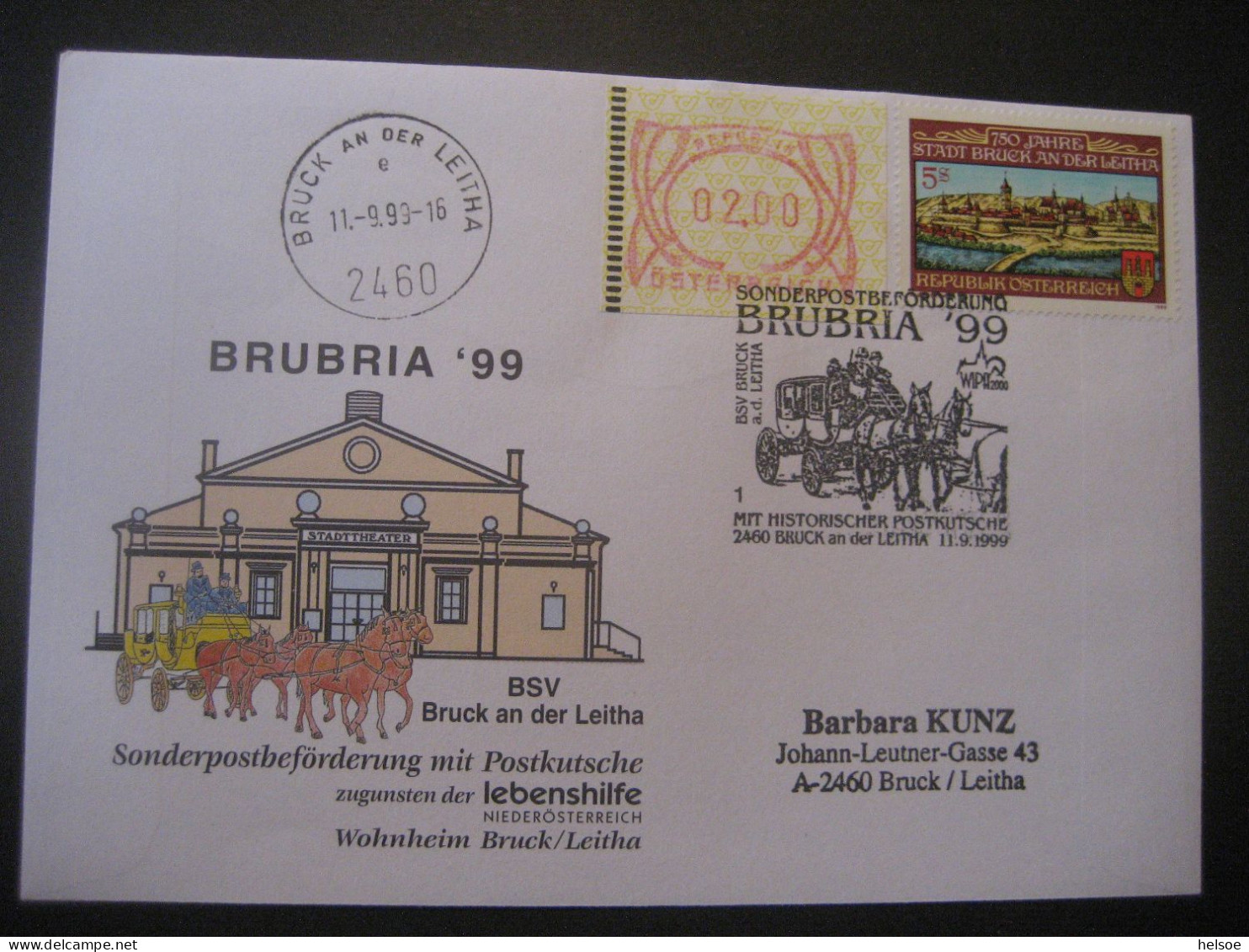 Österreich- Sonder-Beleg BRUBRIA '99, Mit Automatenmarke MiNr. 3 Und 1949 - Machine Labels [ATM]