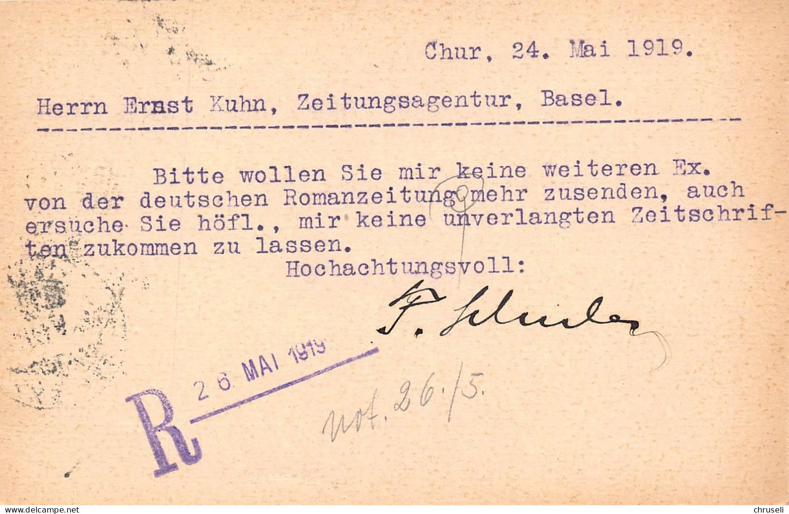 Chur  Buch & Kunsthandlung F. Schuler  Firmen Gewerbestempel Besonderheiten - Stamped Stationery