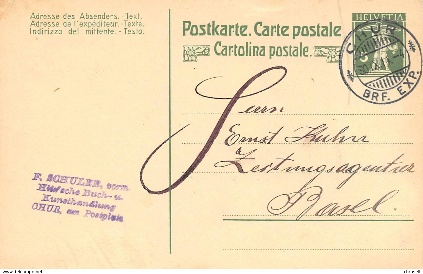 Chur  Buch & Kunsthandlung F. Schuler  Firmen Gewerbestempel Besonderheiten - Stamped Stationery