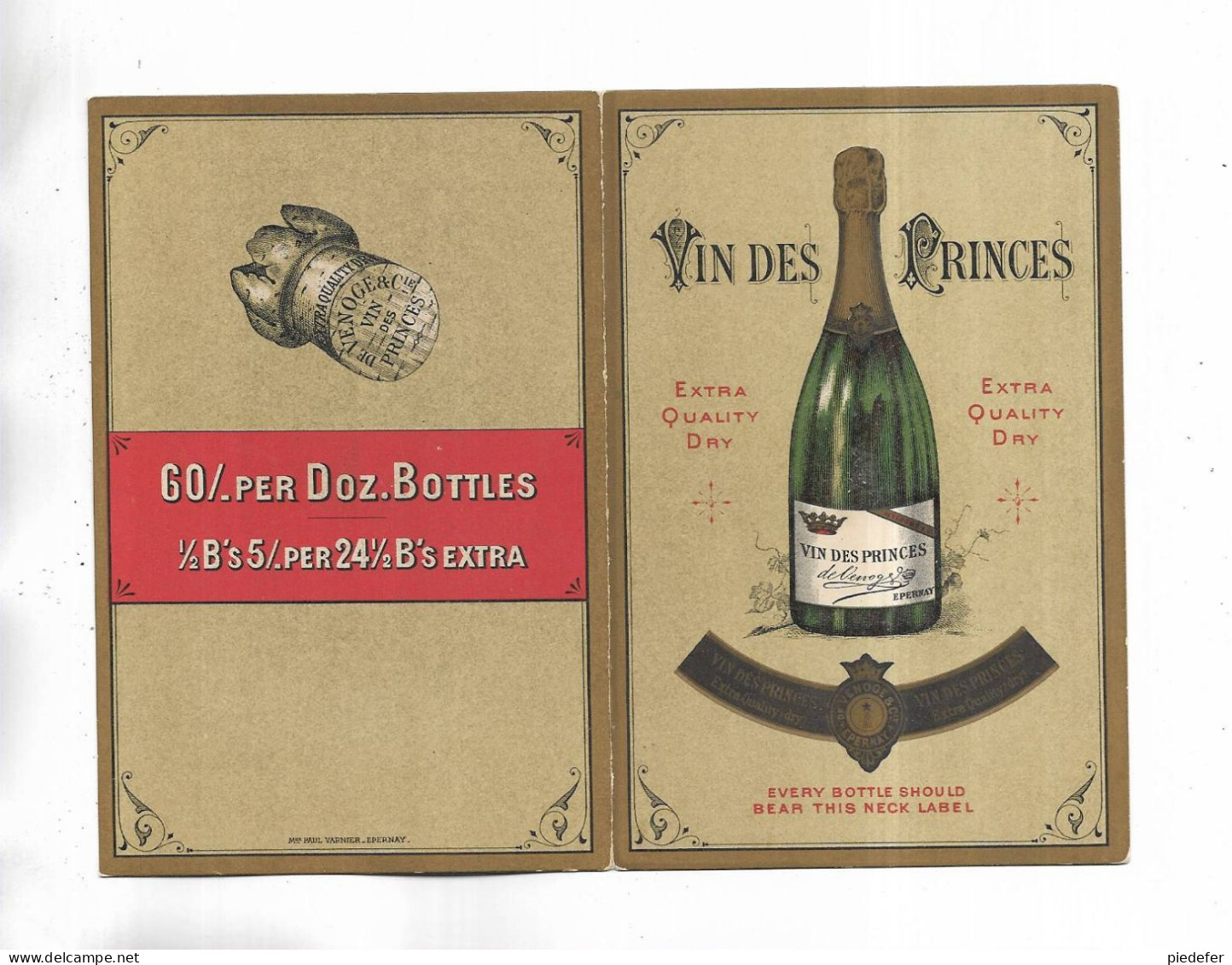 51 - - Document Publicitaire, Champagne " Vin Des Princes De VENOGE &   Cie "  EPERNAY ( Marne ) - Advertising