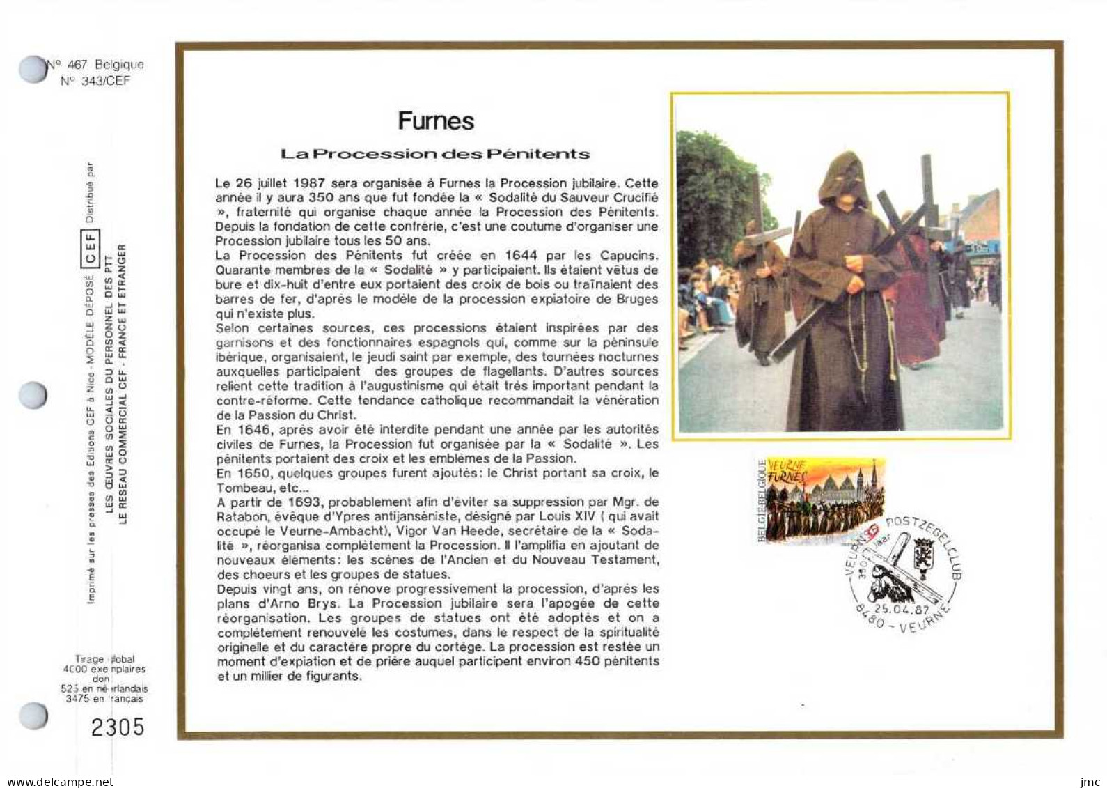 Belgique - Feuillet CEF SOIE ZIJDE 2249 - 25/04/1987 - Furnes - 1981-1990