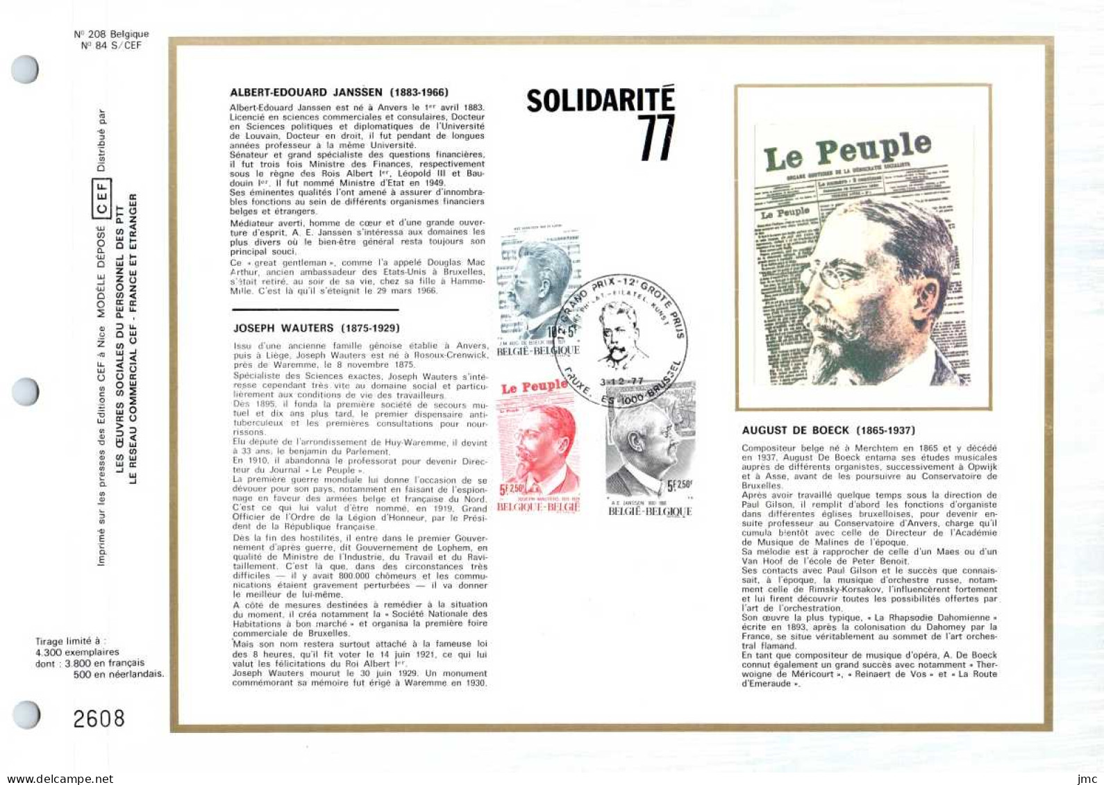 Belgique - Feuillet CEF SOIE ZIJDE 1877+78+80 - 03/12/1977 - Solidarité - 1971-1980