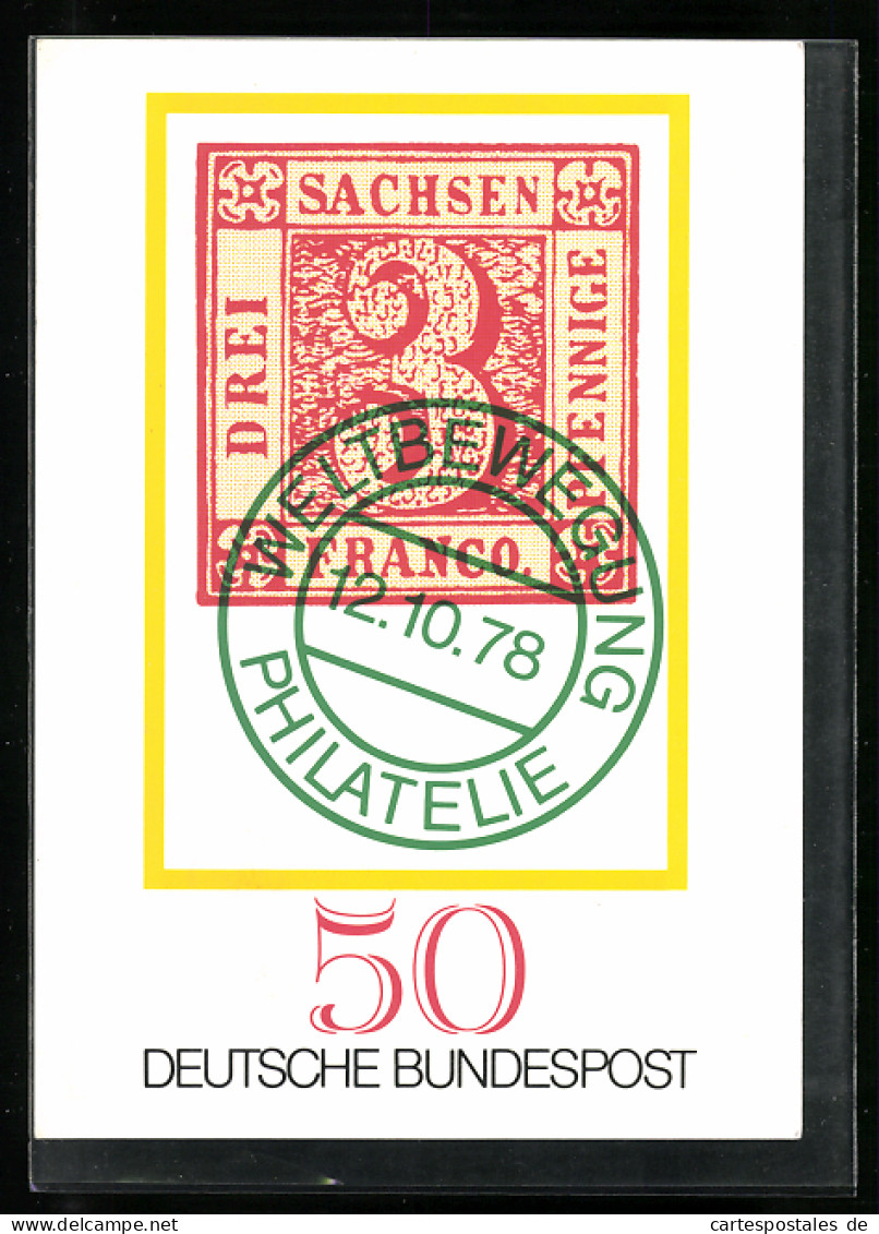 AK Essen, Ausstellung Weltbewegung Philatelie 1978, Briefmarke Drei Pfennige  - Postzegels (afbeeldingen)
