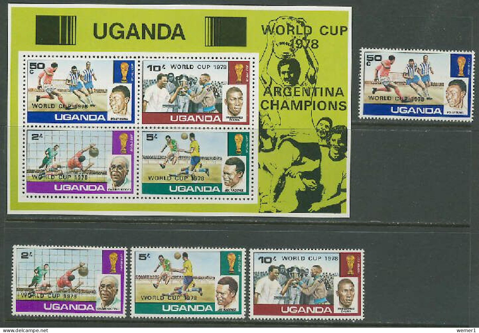 Uganda 1978 Football Soccer World Cup Set Of 4 + S/s With Overprint "World Cup 1978" MNH - 1978 – Argentina