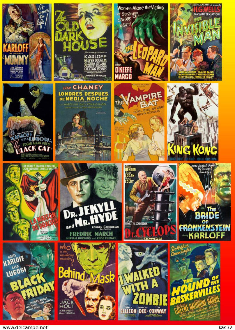 Fridge Magnets Lot 16 - Early Classic Horror Terror Movies 1920s 30s 40s - Andere & Zonder Classificatie