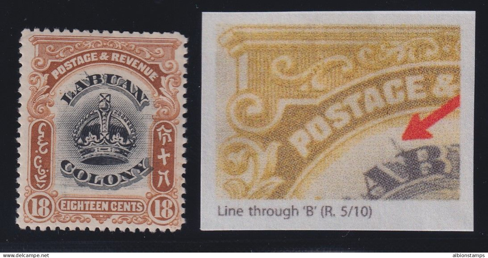 Labuan, SG 125a, MHR "Line Through B" Variety - Borneo Del Nord (...-1963)