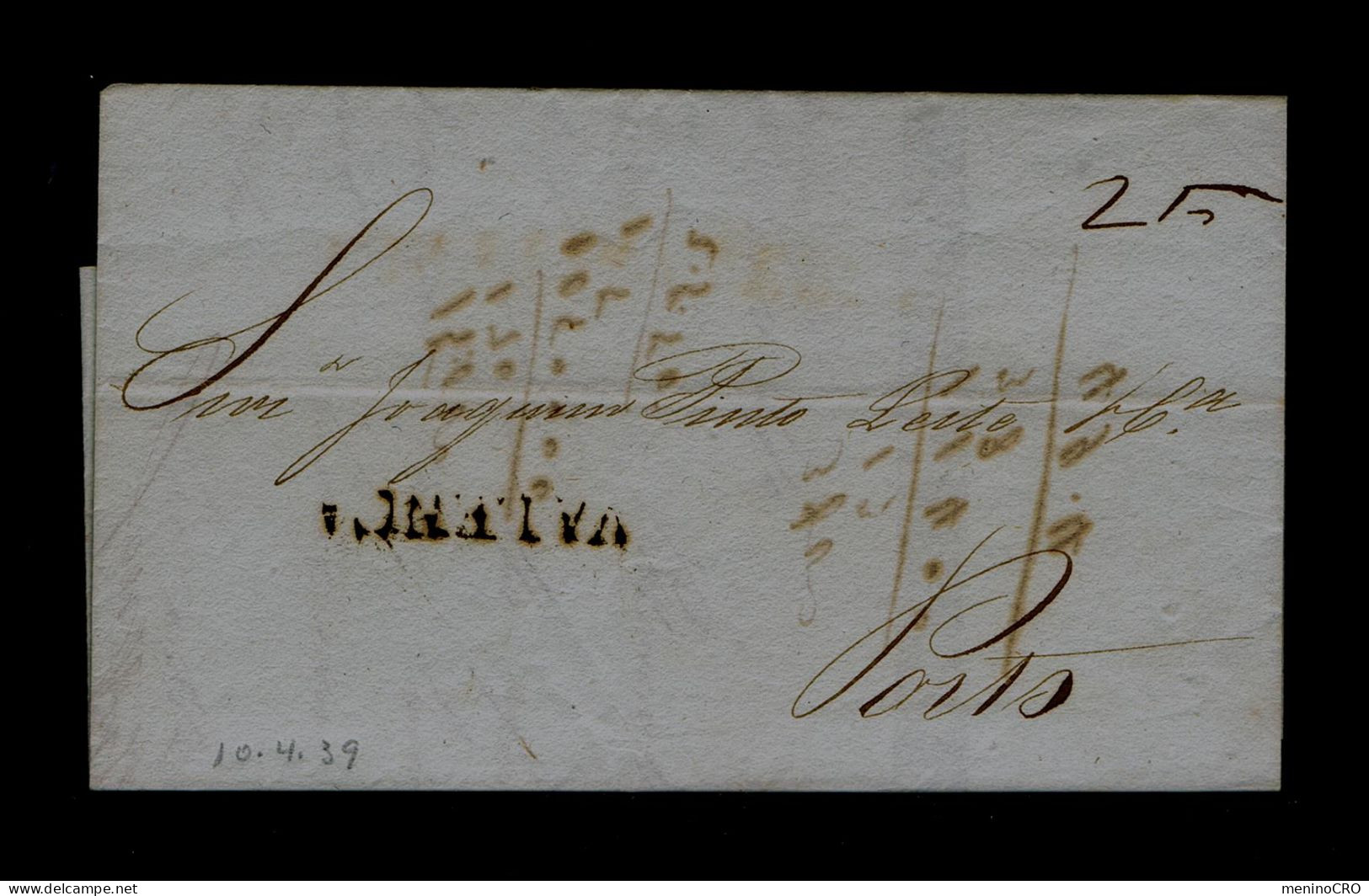 Gc8570 PORTUGAL Black Pmk VALENÇA + 25r. Fees Mailed 10-04-1839 Valença »Porto - ...-1853 Préphilatélie