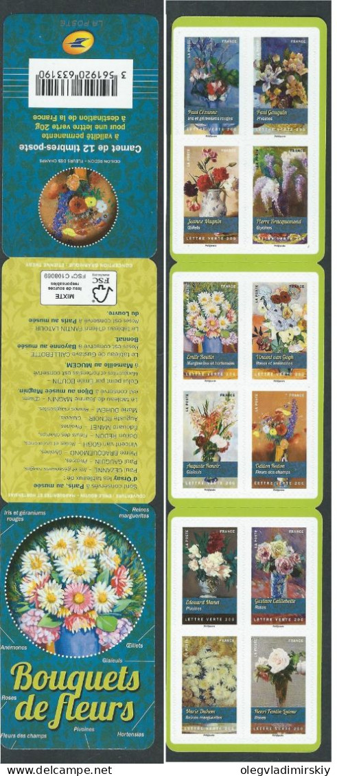 France 2015 Flower Bouquets In Paintings Set Of 12 Stamps In Booklet MNH - Impressionisme