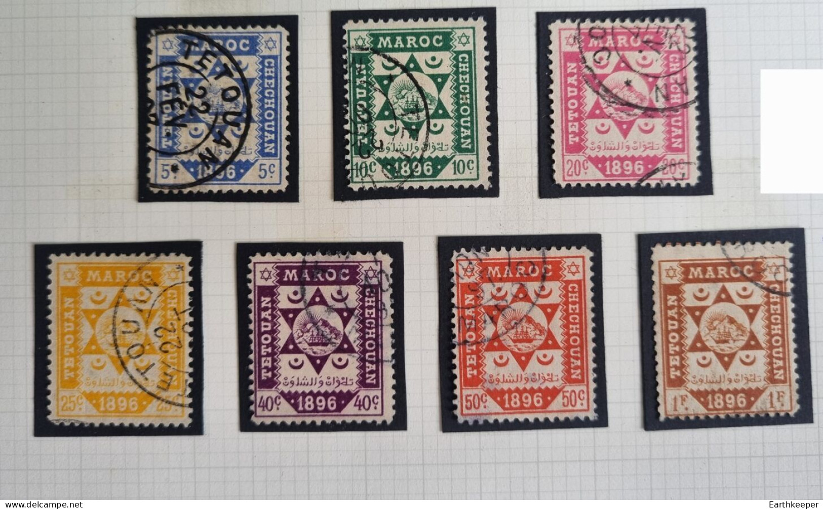 TIMBRE MAROC POSTE LOCALE 1896 TETOUAN A CHECHOUAN / CHEFCHAOUEN  N°139 A 145 (CACHET) DENTELE 11 ½  COURRIER FRANCAIS - Lokalausgaben