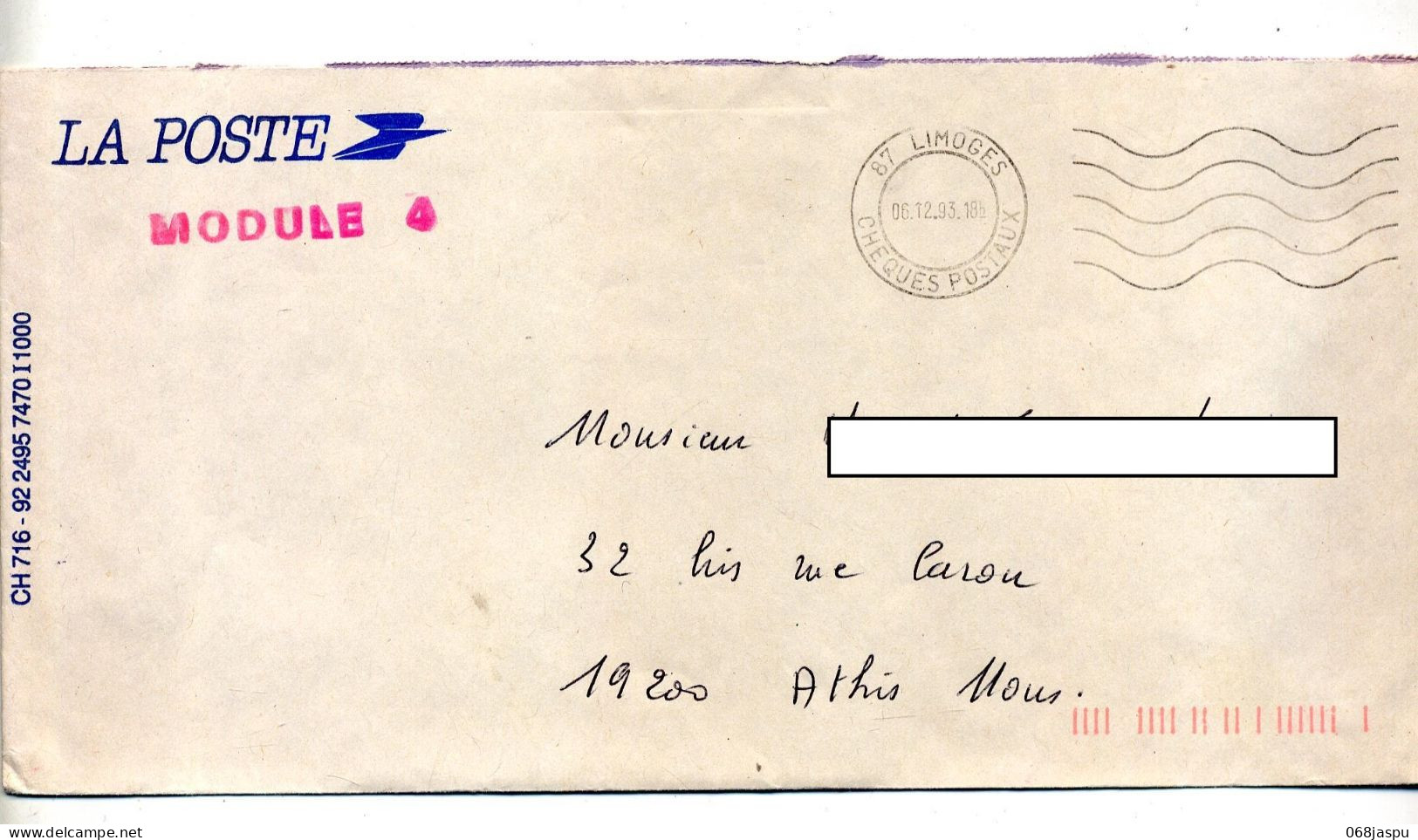 Lettre Flamme Muette Limoges Cheques - Oblitérations Mécaniques (flammes)