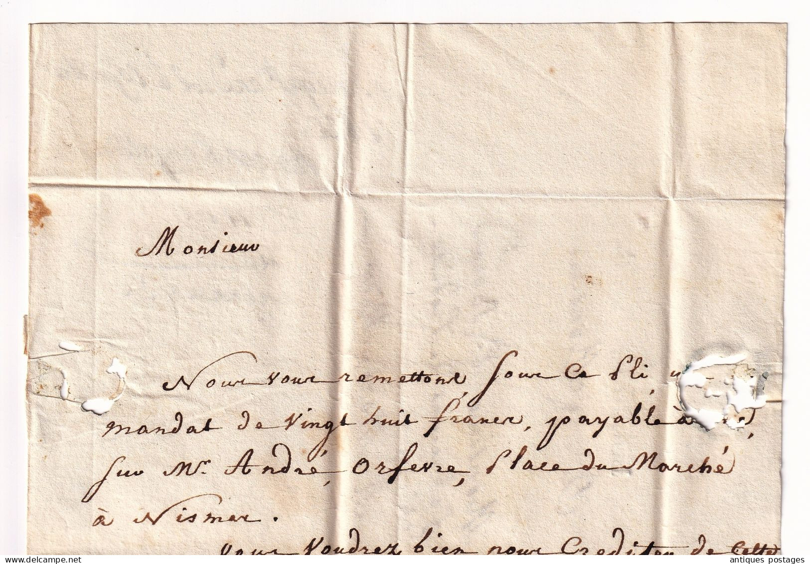 Lettre 1821 Bourg Saint Andéol Poncet Argellier Ardèche Montpellier Hérault Produits Chimiques Jacques Etienne BÉRARD