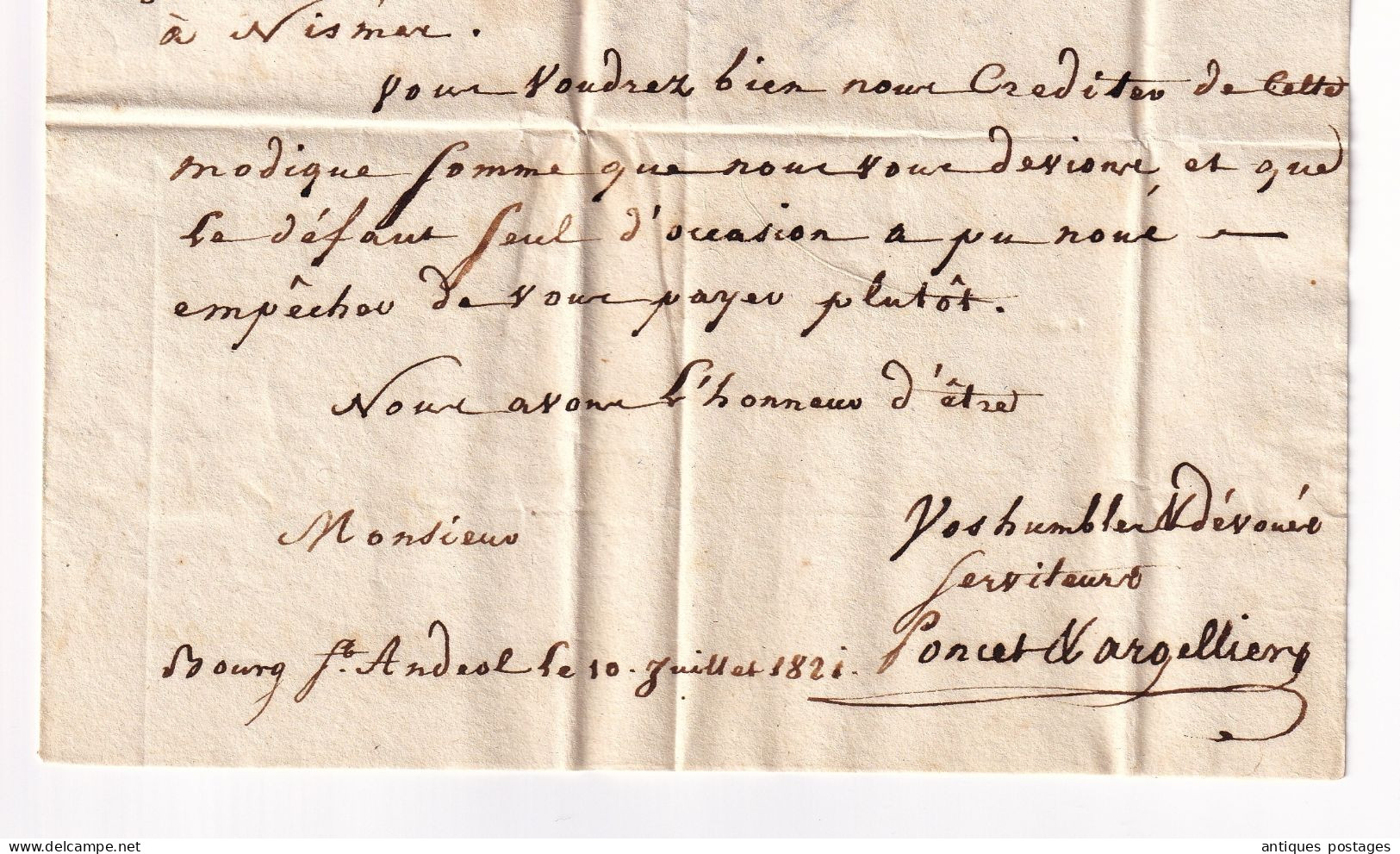 Lettre 1821 Bourg Saint Andéol Poncet Argellier Ardèche Montpellier Hérault Produits Chimiques Jacques Etienne BÉRARD