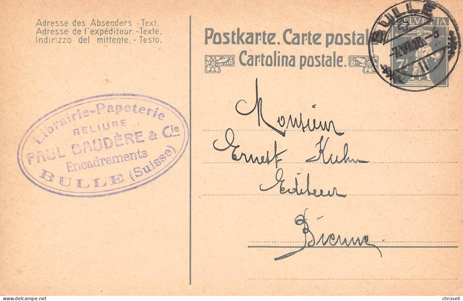 Bulle Papeterie  Paul Baudère  Firmen Gewerbestempel Besonderheiten - Stamped Stationery