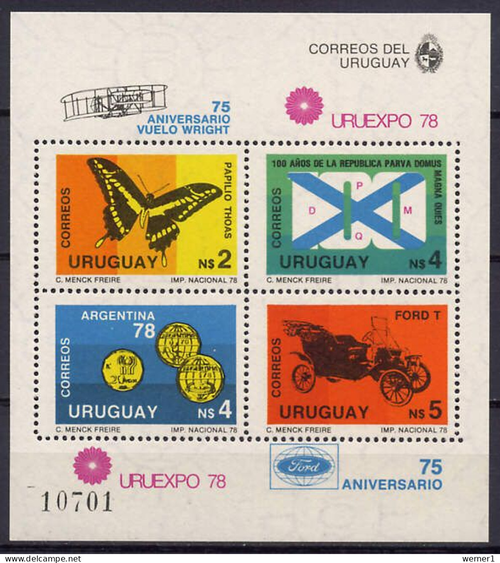 Uruguay 1978 Football Soccer World Cup, URUEXPO 78, Butterflies Etc. S/s MNH - 1978 – Argentina