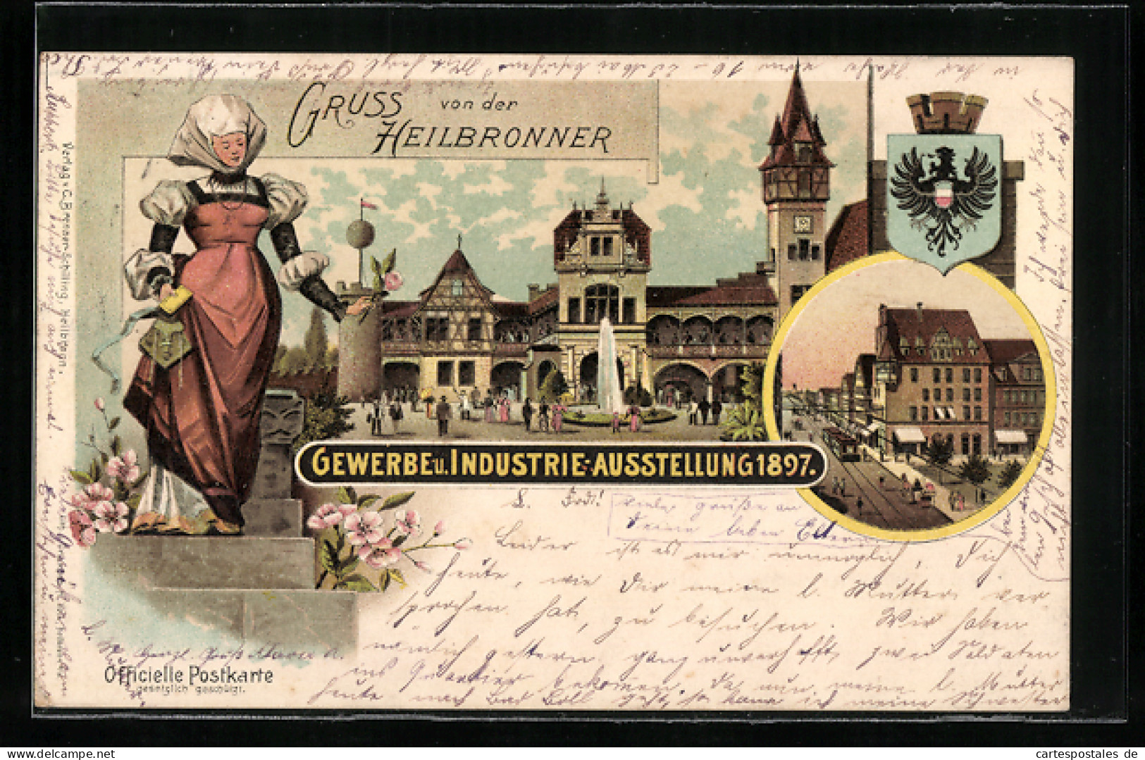 Lithographie Heilbronn, Gewerbe- Und Industrieausstellung 1897, Tracht, Wappen  - Expositions