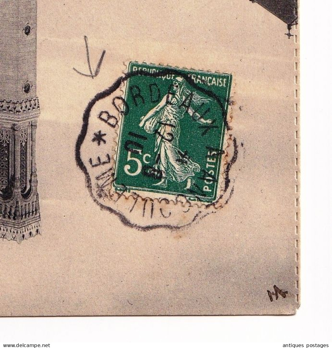 Carte Postale 1910 Cachets Convoyeur De Ligne Ambulant Bordeaux à Angoulême + Périgueux à Thiviers  Pour Trévoux Ain - 1906-38 Semeuse Con Cameo