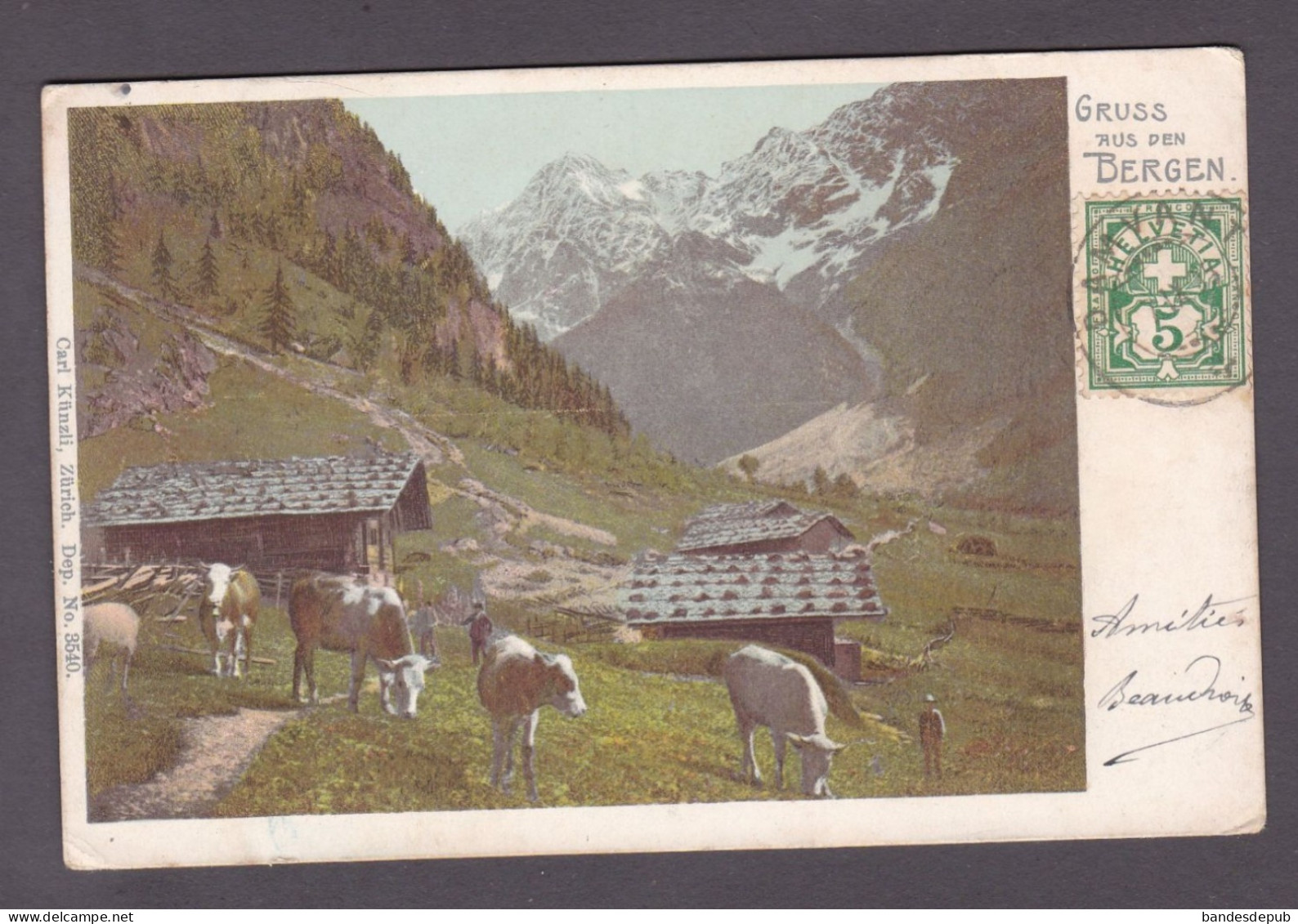 Suisse JU Gruss Aus Den Bergen Cachet Départ Damvant  ( Carl Kunzli  3845) - Damvant