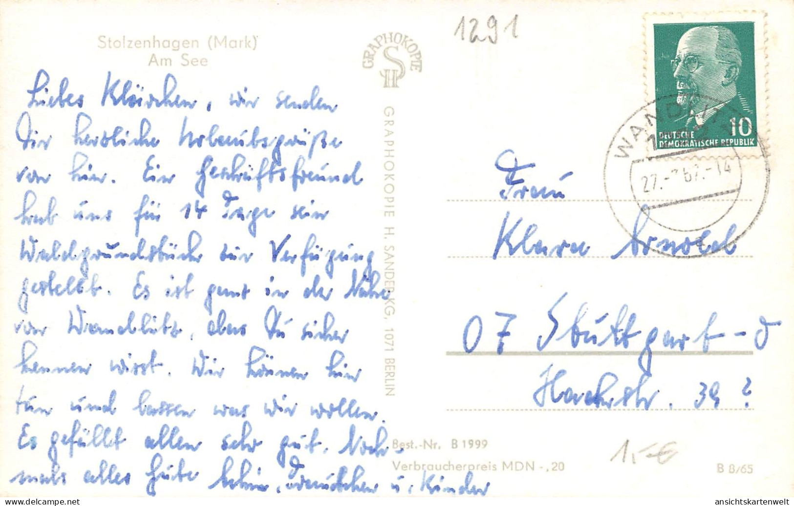 Stolzenhagen (Mark) Am See Gl1962 #168.107 - Autres & Non Classés