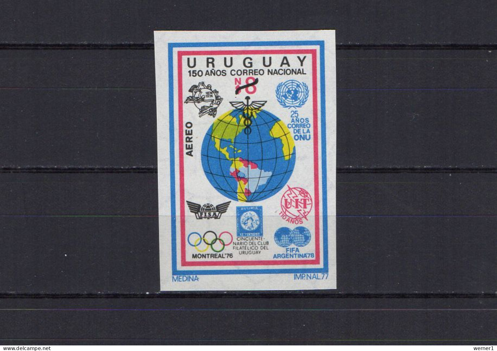 Uruguay 1977 Football Soccer World Cup, Space, ITU, Olympic Games Montreal Stamp Imperf. MNH - 1978 – Argentina