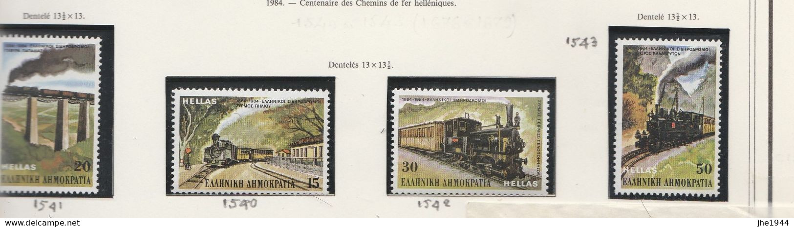 Grece N° 1540 à 1543 ** Centenaire Chemins De Fer Hélléniques - Unused Stamps