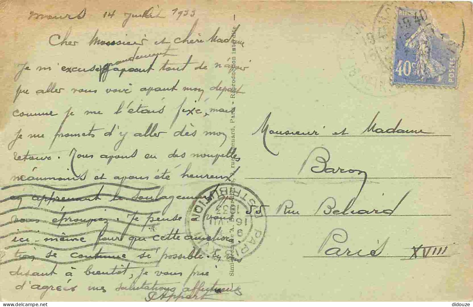 95 - Mours - Villa Saint Régis - Correspondance - CPA - Voyagée En 1933 - Voir Scans Recto-Verso - Mours